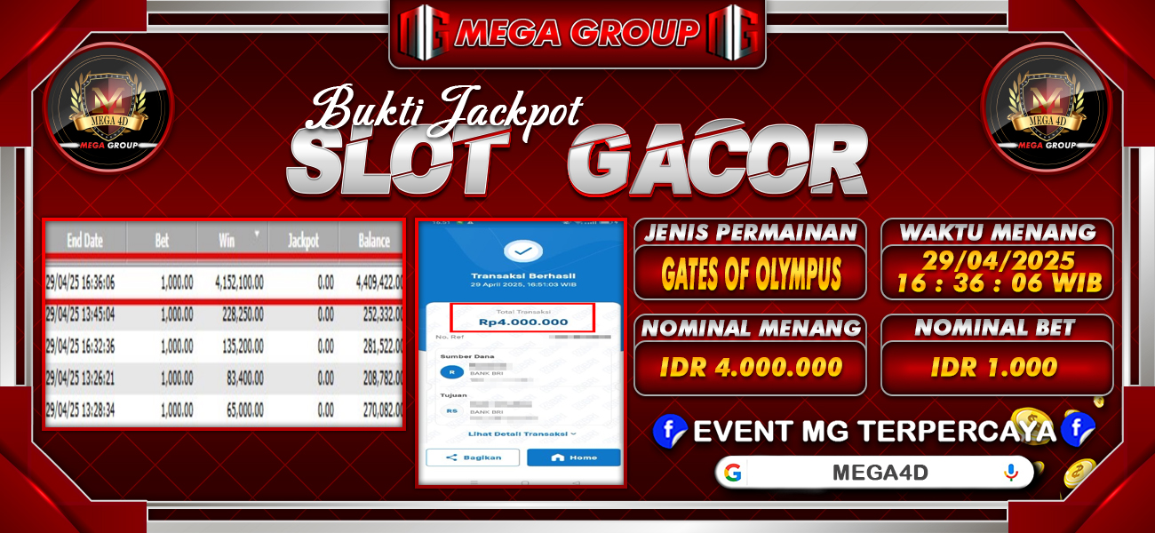 Bukti JP situs Mega4D hari Selasa, 29 April 2025