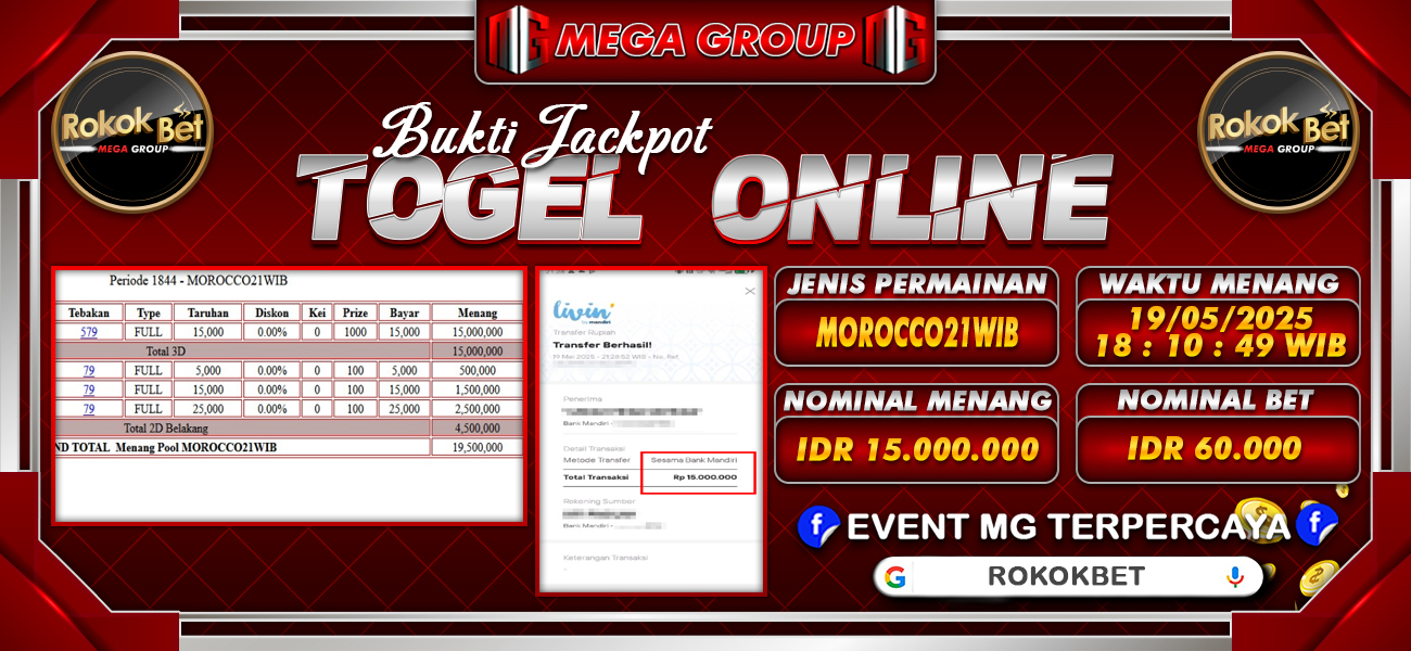 Bukti JP situs Rokokbet hari Senin, 19 Mei 2025
