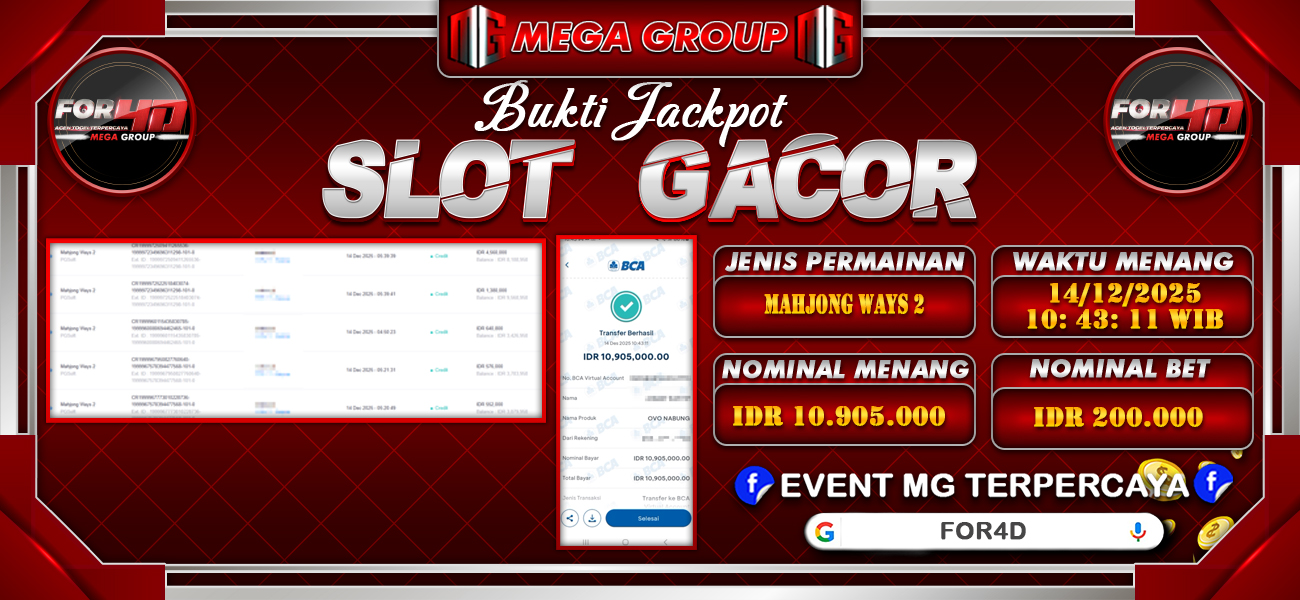 Bukti JP situs For4D hari Minggu, 14 Desember 2025