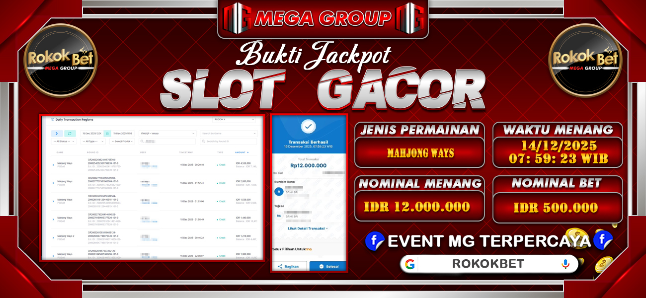 Bukti JP situs Rokokbet hari Minggu, 14 Desember 2025