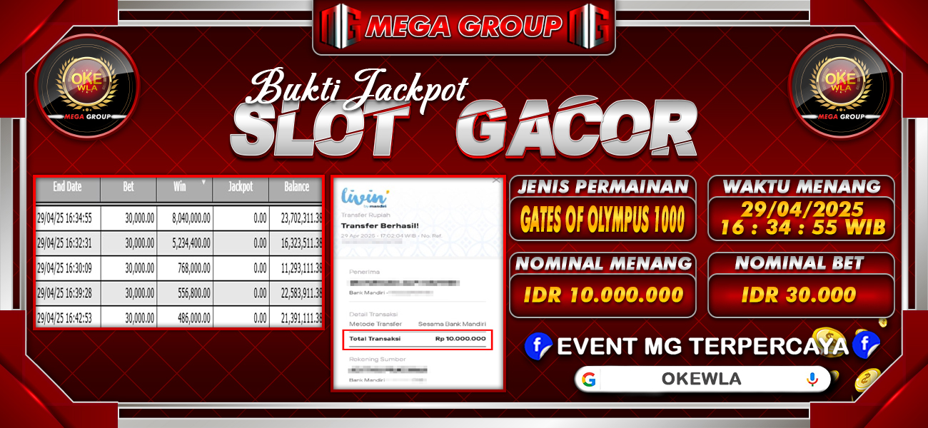 Bukti JP situs Okewla hari Selasa, 29 April 2025