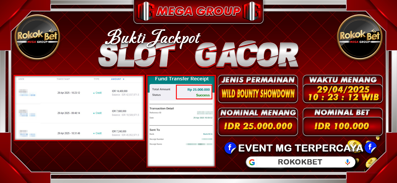 Bukti JP situs Rokokbet hari Selasa, 29 April 2025