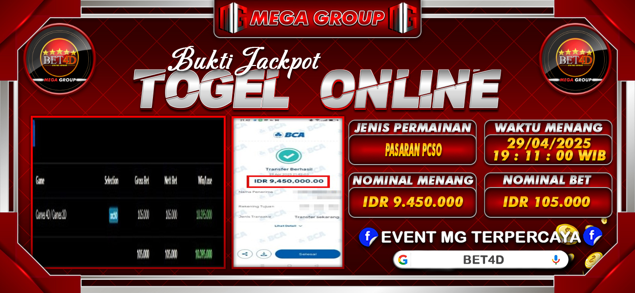 Bukti JP situs Bet4D hari Rabu, 30 April 2025