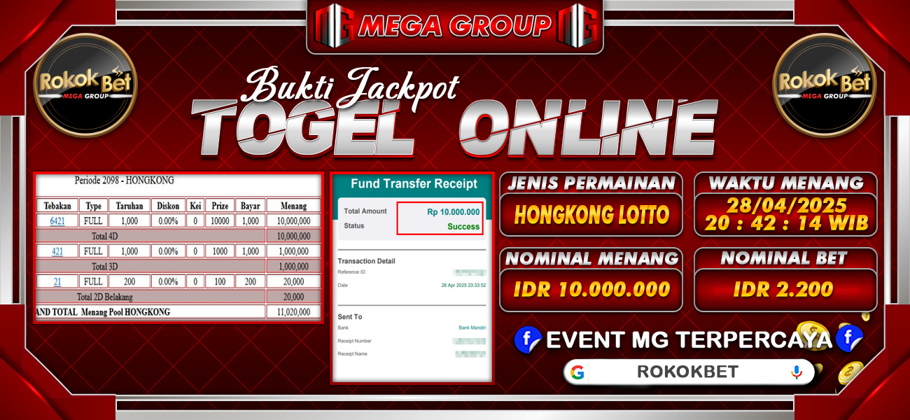 Bukti JP situs Rokokbet hari Selasa, 29 April 2025
