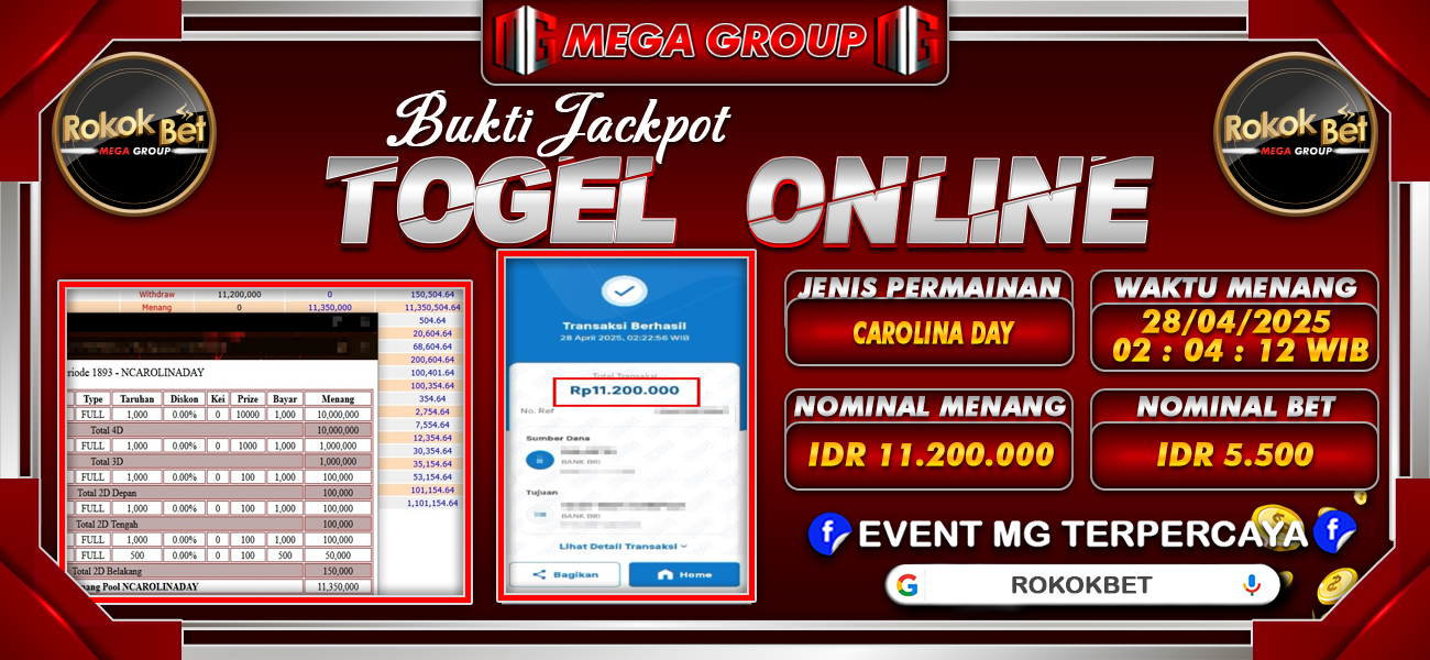 Bukti JP situs Rokokbet hari Senin, 28 April 2025