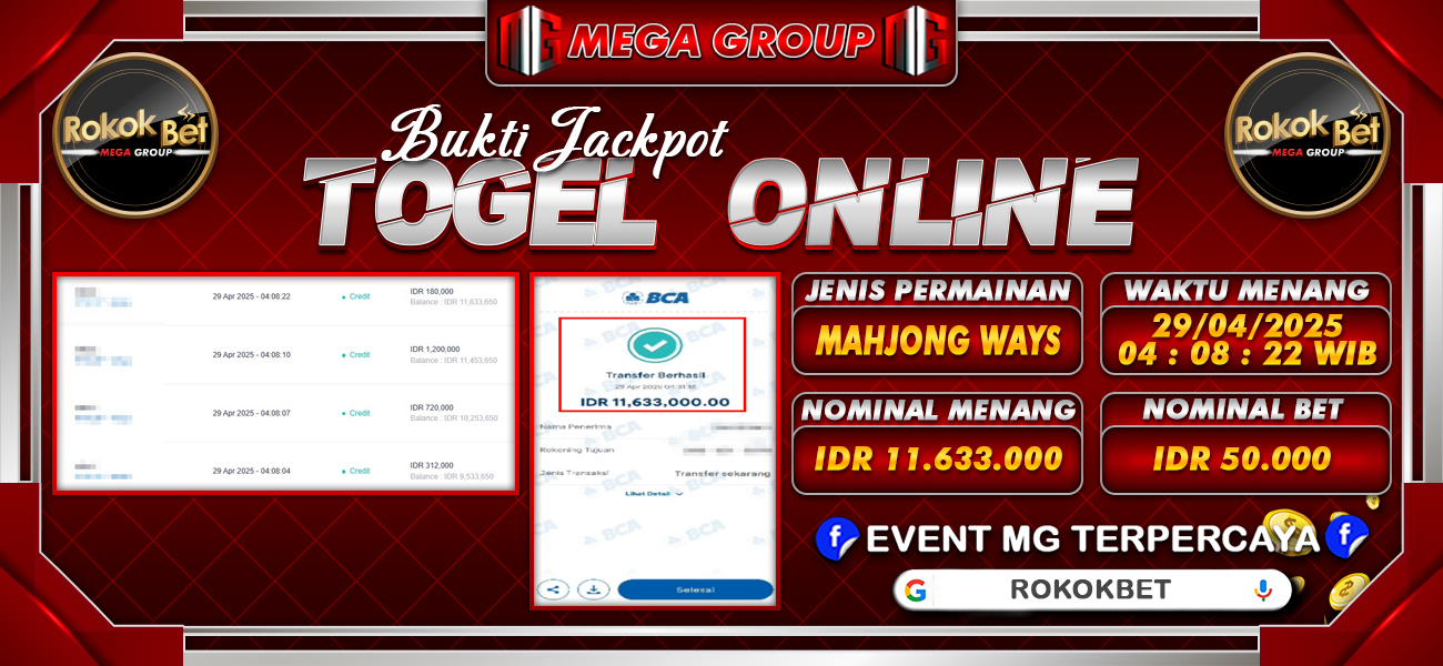 Bukti JP situs Rokokbet hari Selasa, 29 April 2025