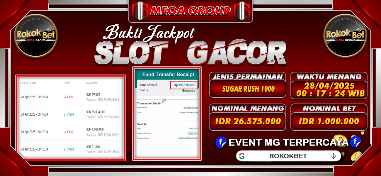 Bukti JP situs Rokokbet hari Senin, 28 April 2025