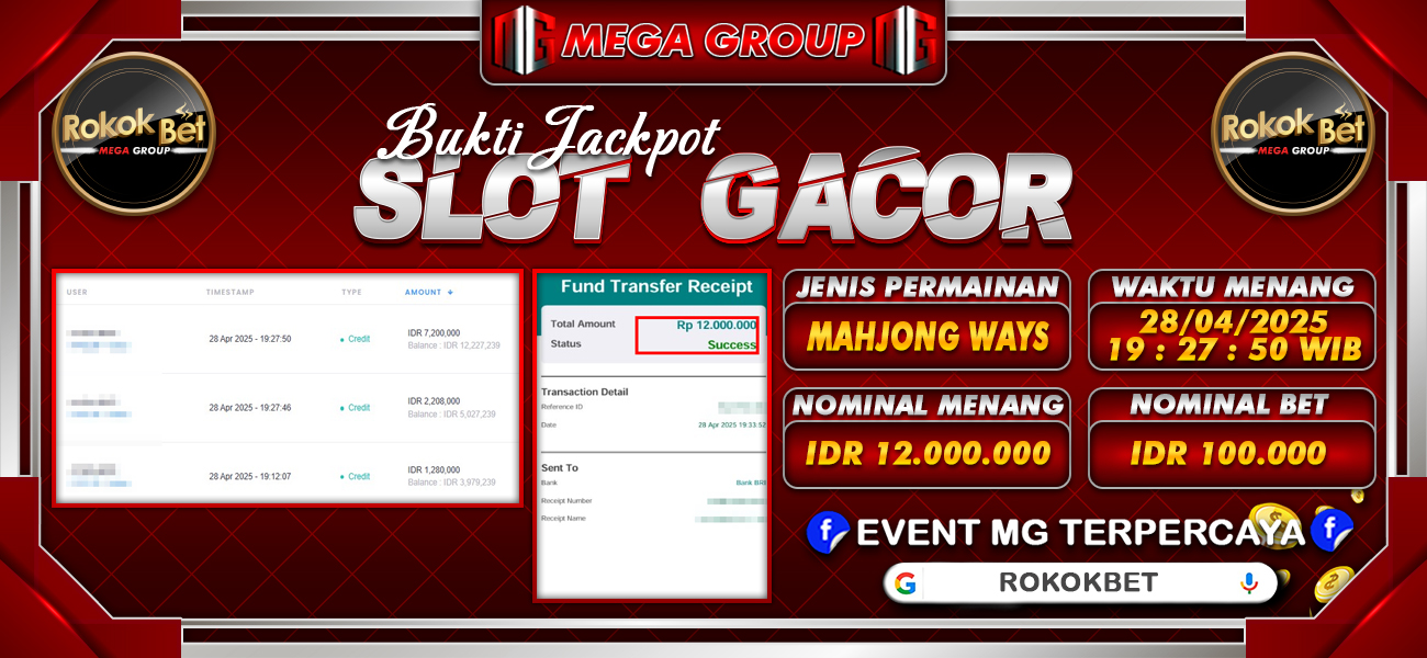 Bukti JP situs Rokokbet hari Senin, 28 April 2025