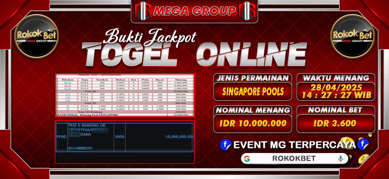 Bukti JP situs Rokokbet hari Senin, 28 April 2025