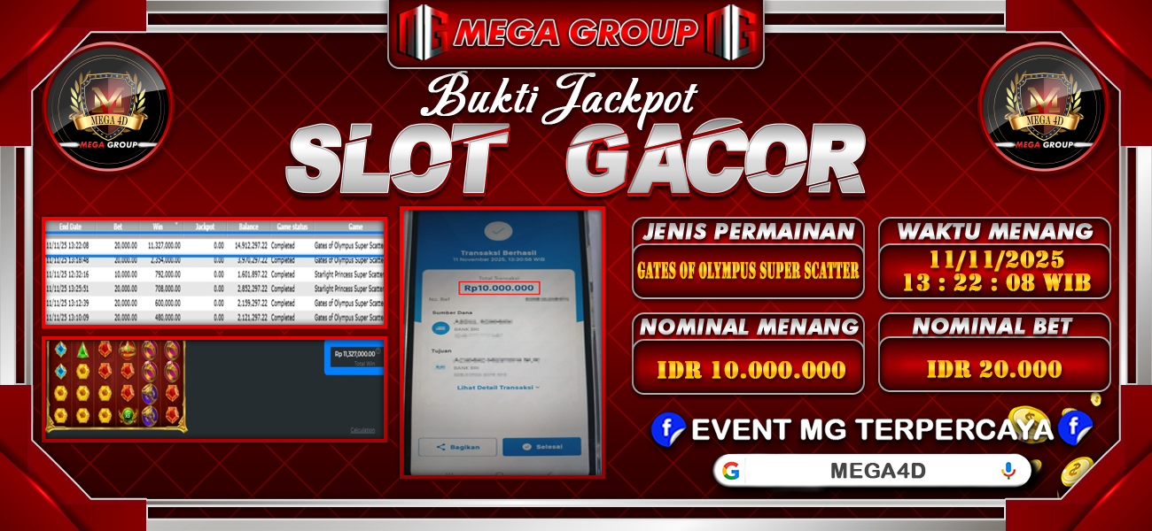 Bukti JP situs Mega4D hari Kamis, 13 November 2025