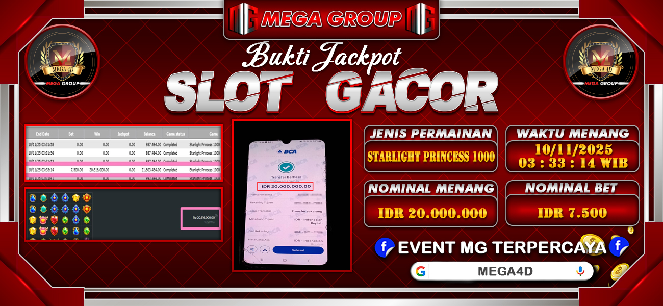 Bukti JP situs Mega4D hari Kamis, 13 November 2025