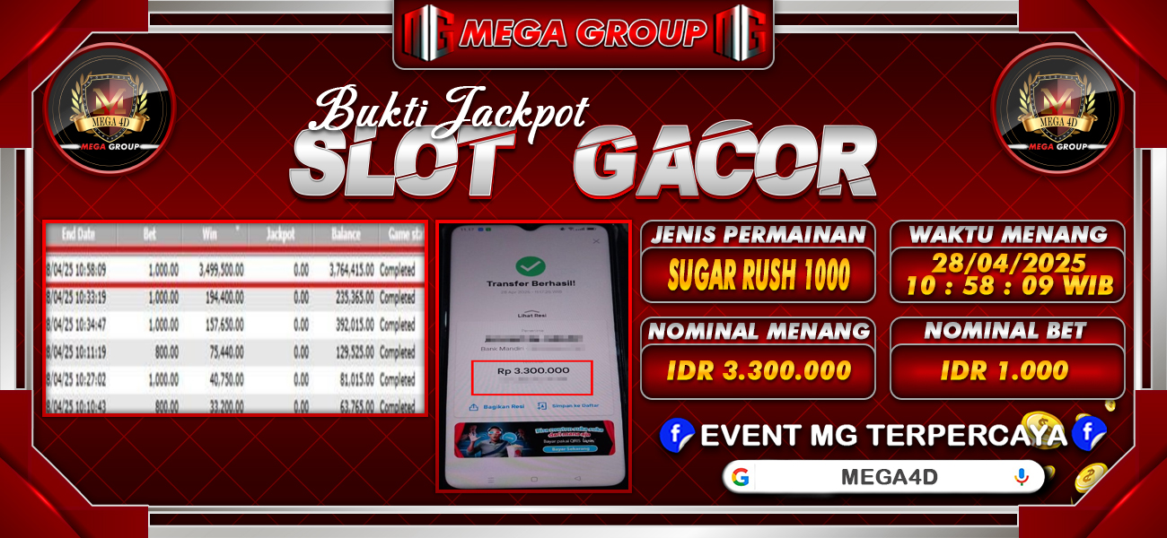 Bukti JP situs Mega4D hari Senin, 28 April 2025