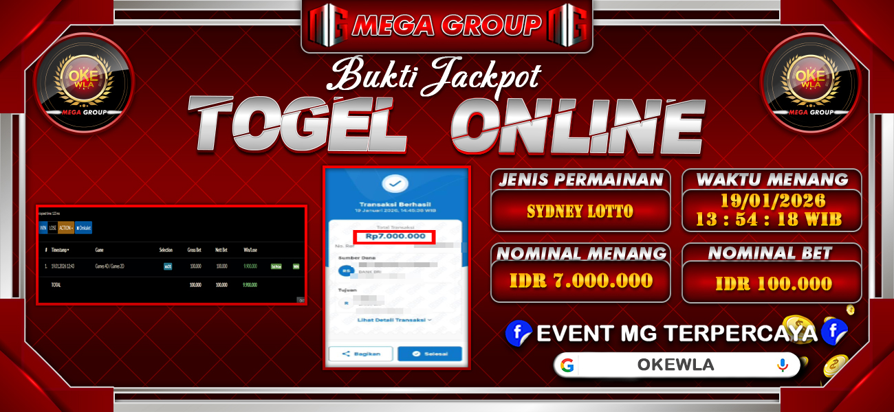 Bukti JP situs Okewla hari Senin, 19 Januari 2026