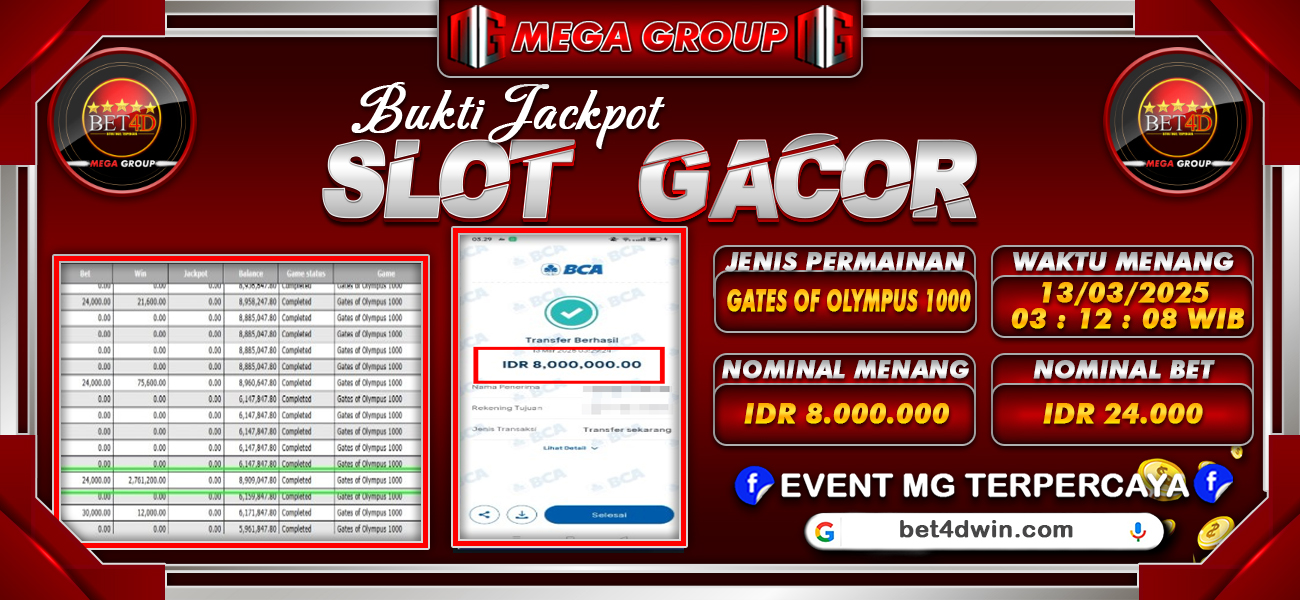 Bukti JP situs Bet4D hari Kamis, 13 Maret 2025