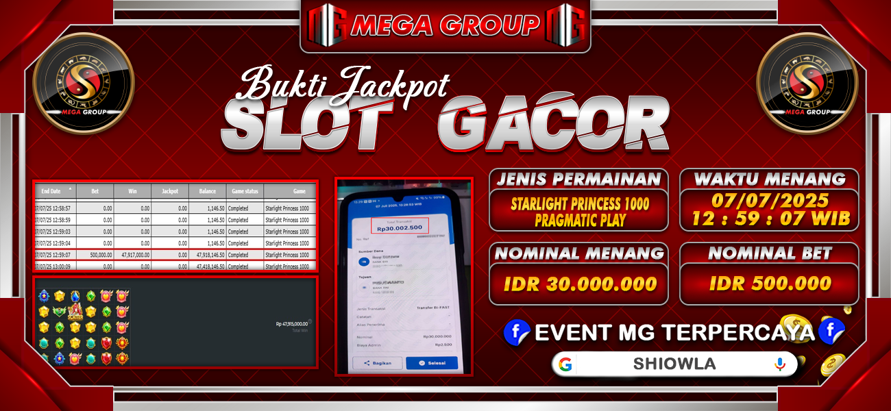 Bukti JP situs Shiowla hari Senin, 07 Juli 2025
