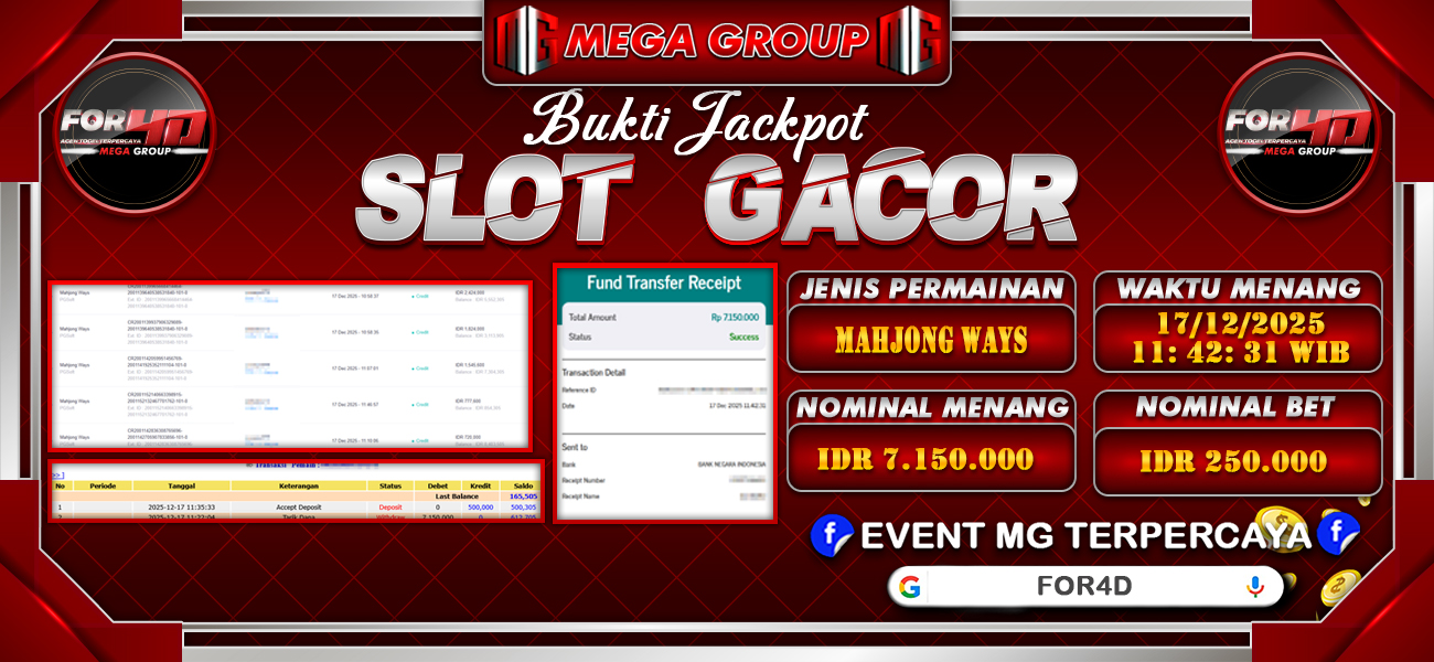 Bukti JP situs For4D hari Rabu, 17 Desember 2025