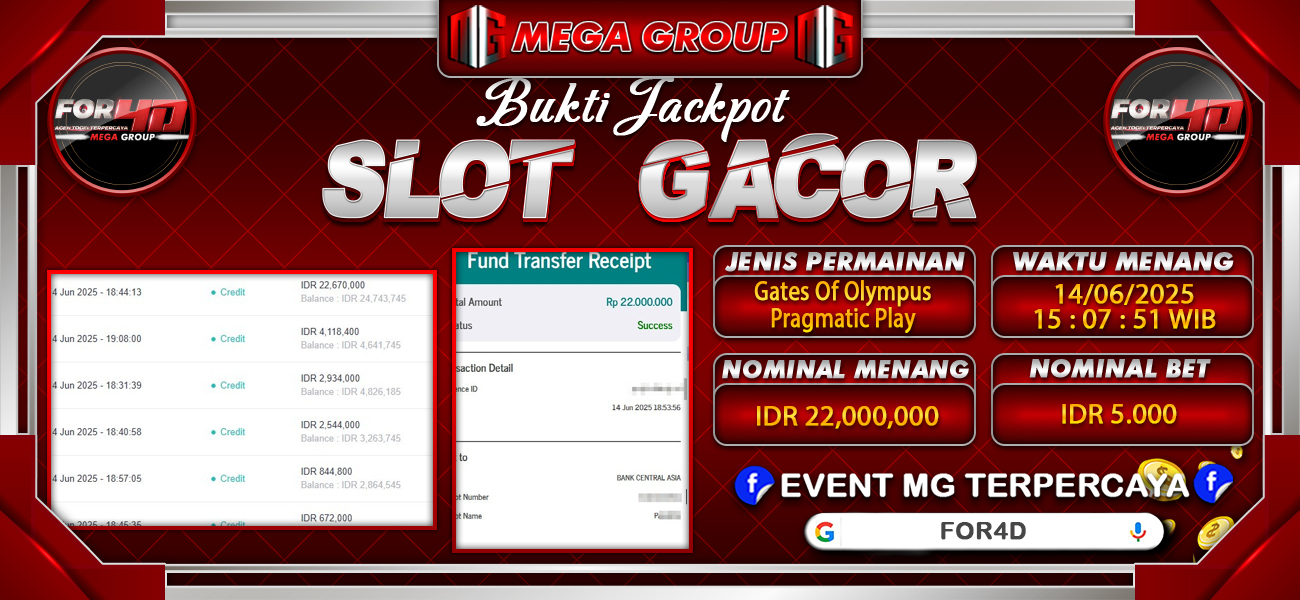 Bukti JP situs For4D hari Sabtu, 14 Juni 2025