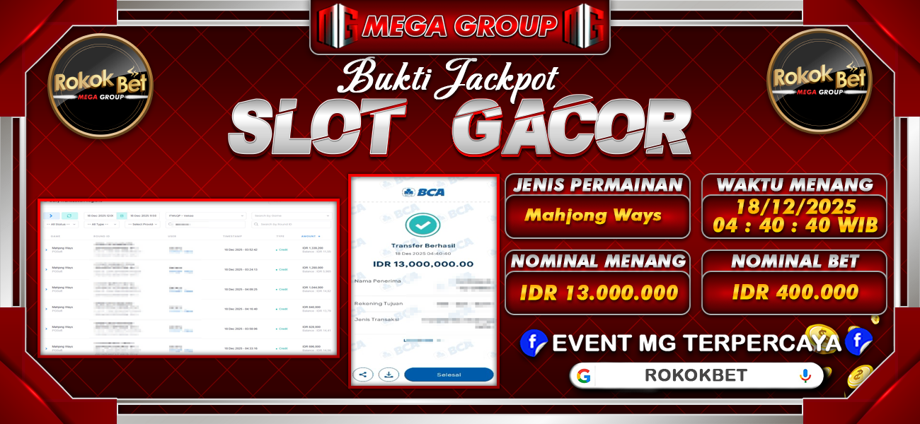 Bukti JP situs Rokokbet hari Kamis, 18 Desember 2025