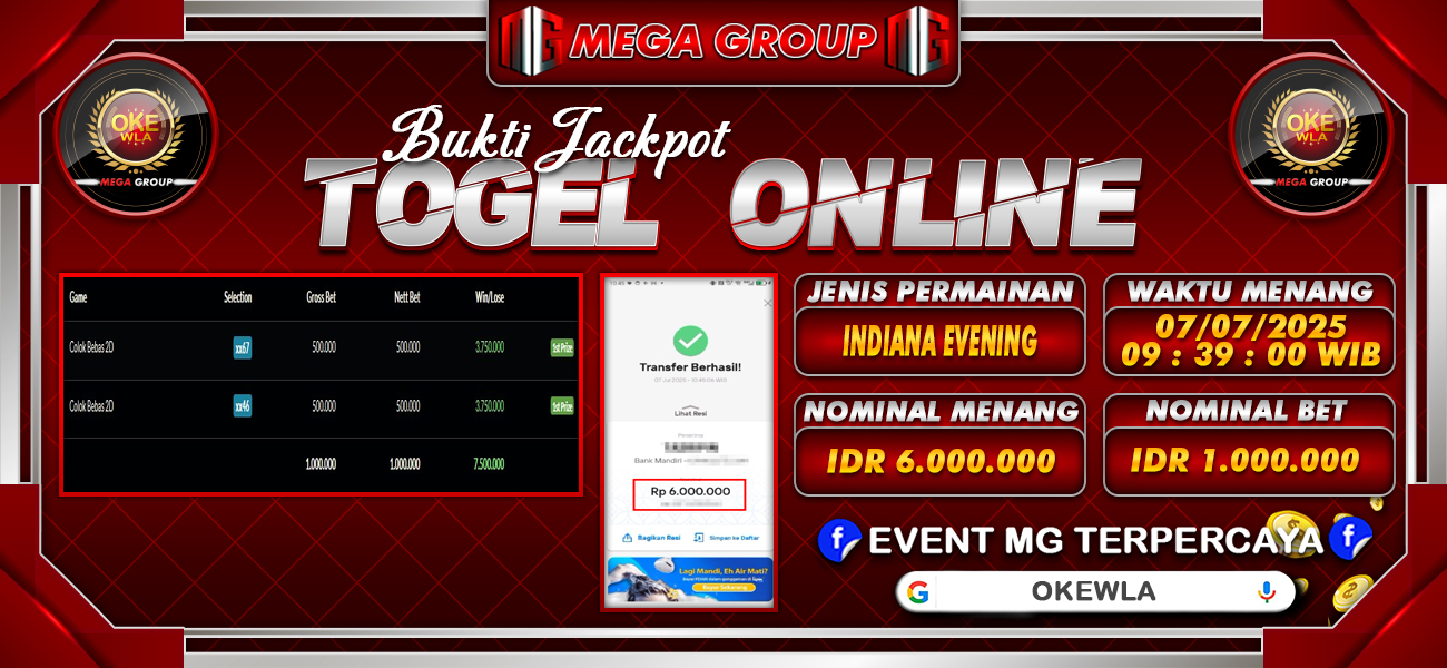 Bukti JP situs Okewla hari Senin, 07 Juli 2025