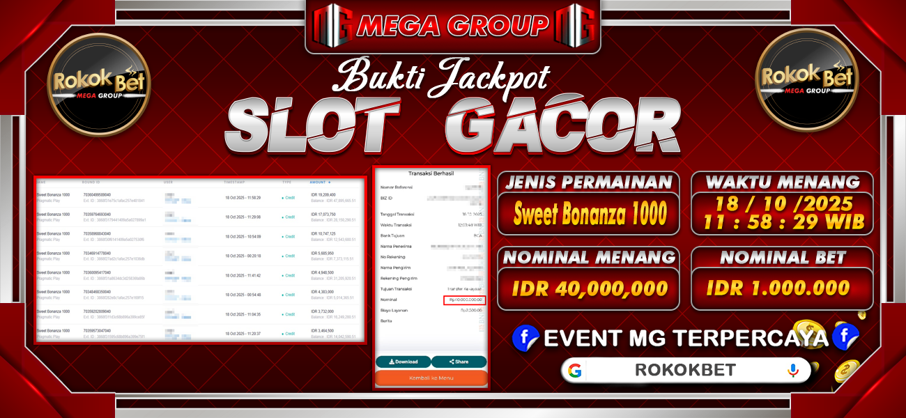 Bukti JP situs Rokokbet hari Sabtu, 18 Oktober 2025