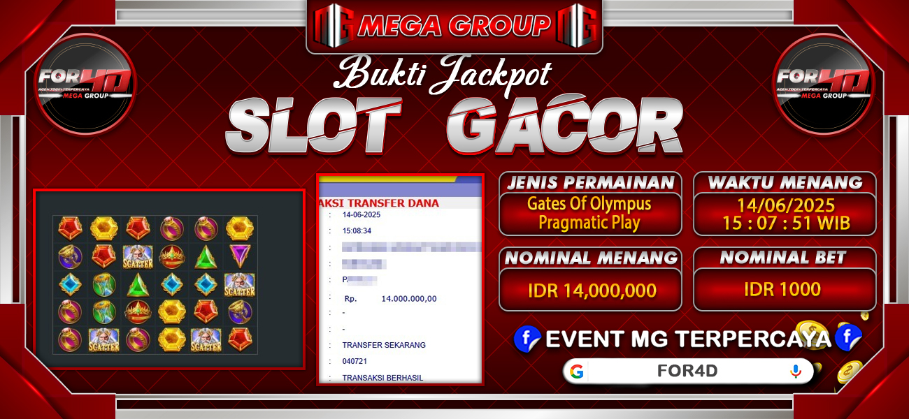 Bukti JP situs For4D hari Sabtu, 14 Juni 2025