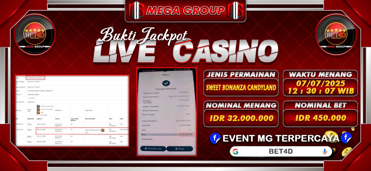 Bukti JP situs Bet4D hari Senin, 07 Juli 2025
